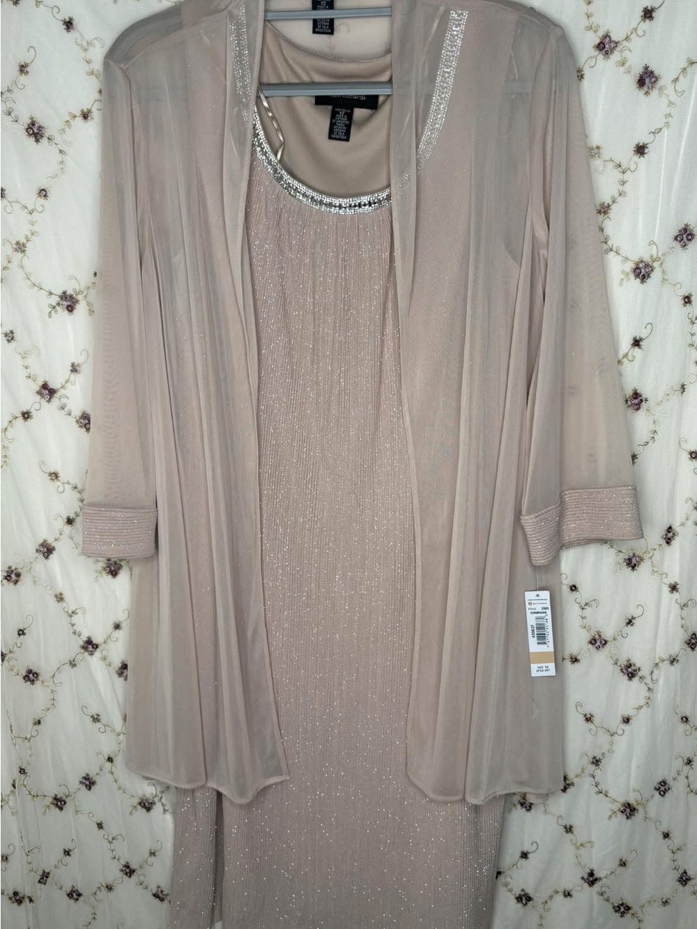 R&M Richards Taupe Sheer Jacket with Sparkle Dress